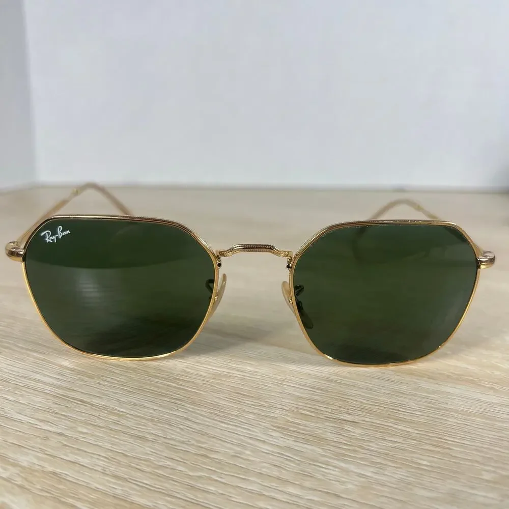 Ray-Ban RB3694 Jim 001/31 Sunglasses Green Tint Gold Metal 53-20-145 Italy
